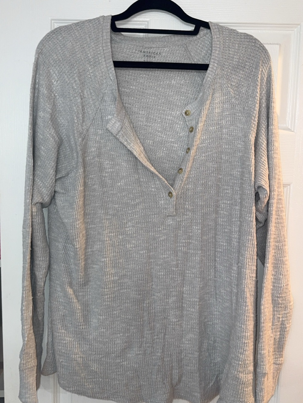 American Eagle Outfitters Light Gray Marled Knit Henley Tunic